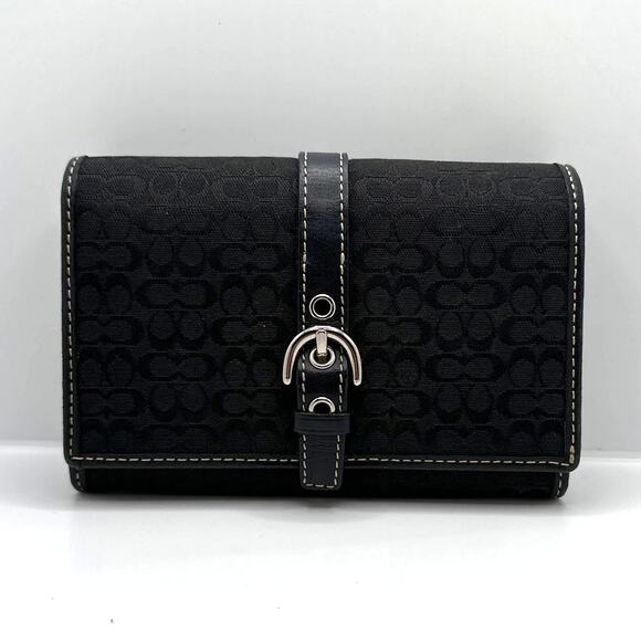 COACH y2k Black Signature Canvas Hampton Buckle Compact Wallet - Picture 12 of 12